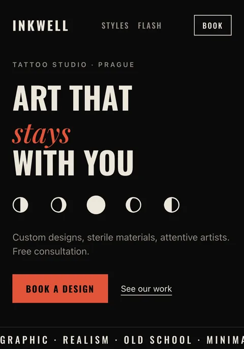 Website example: tattoo studio